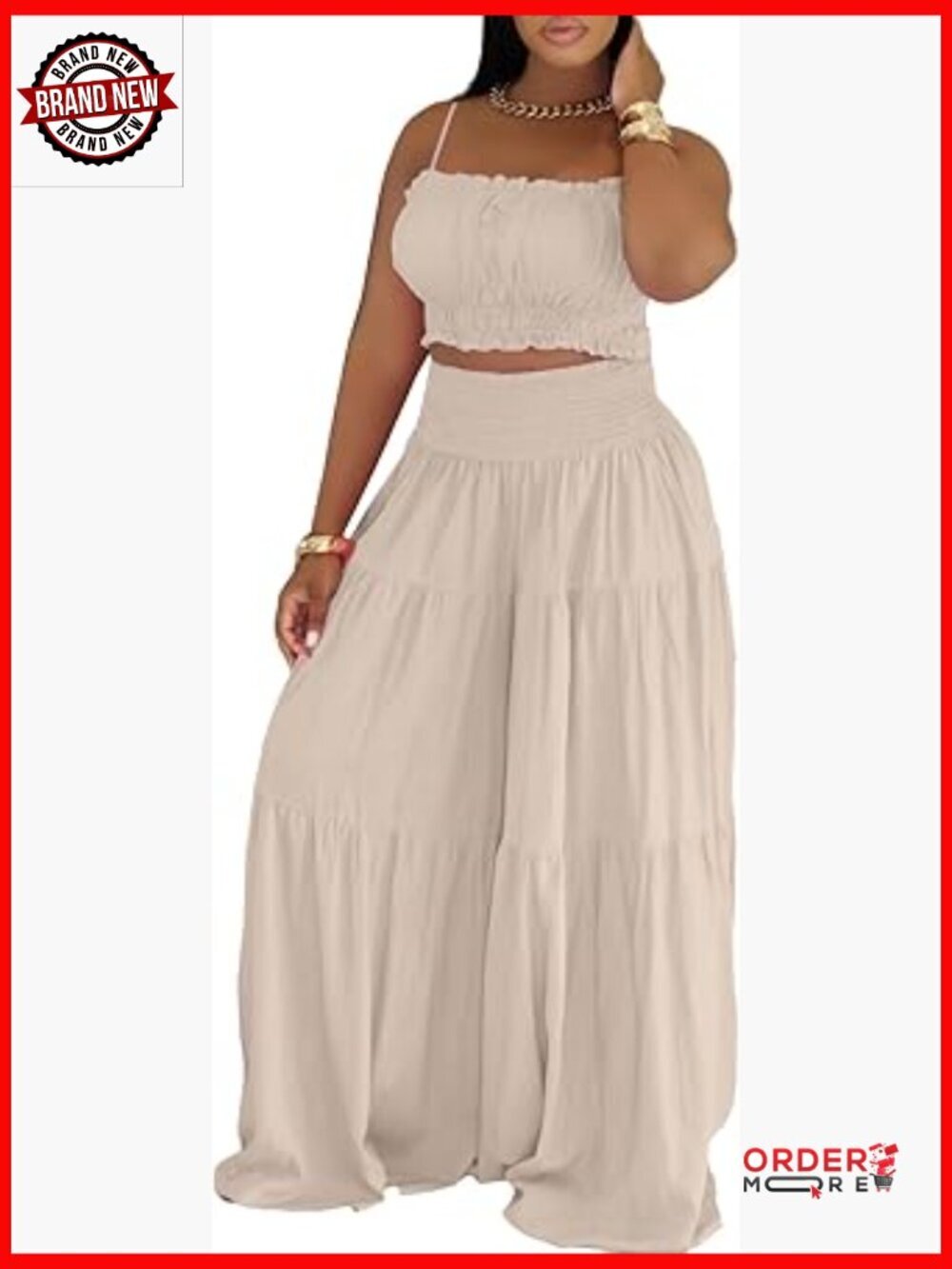 Smocked Sleeveless Crop Top Wide Leg Pants Matching Set Two Piece Outfit